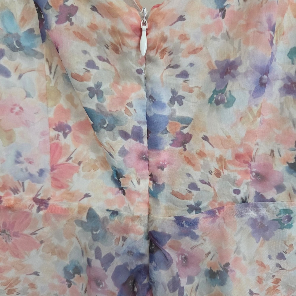 Shopmoda Watercolor Floral Chiffon Puff Sleeve Mini Dress Purple Pink XS - Picture 11 of 11